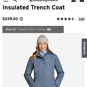 Eddie Bauer Girl on the Go insulated trench coat, size XL Tall.